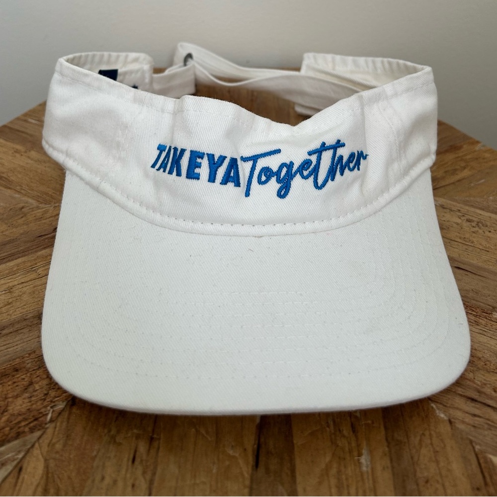 TAKEYATogether White Cotton Visor with Blue Embroidery